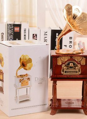复古留声机音乐盒 古典八音盒带小抽屉情侣情人节送女友朋友礼物