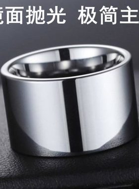 男士霸气钨金戒指极简主义宽食指环时尚简约抛光银色钨钢扳指饰品