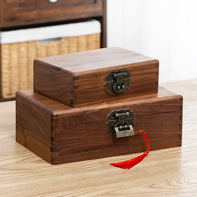 木盒子复古带锁收纳盒实木质桌面收纳盒榫卯杂物小箱子木证件盒子,淘宝优惠券,粉丝福利购,淘宝优惠卷