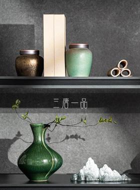 新中式书房茶室开 放格柜摆件样板间书架客厅电视壁龛高级感软装