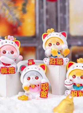 创意可爱招财乖乖猫树脂工艺品摆件桃花幸运小猫咪桌面装饰品礼物