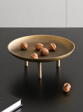 现代新中式铝制三足果盘托盘摆件侘寂风样板间民宿酒店客厅装饰品