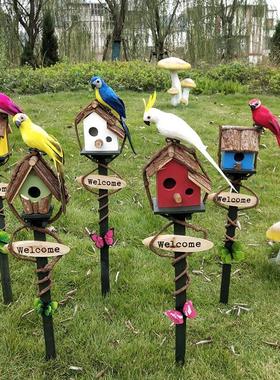 户外木质鸟窝装饰花园庭院阳台布置院子别墅门口造景鸟屋地插摆件