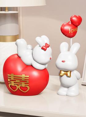 结婚礼物送新人桃心兔子摆件新婚订婚礼品送闺蜜新娘婚房布置装饰
