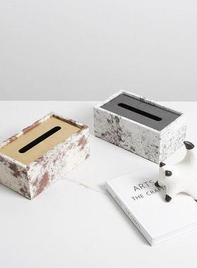 现代轻奢皮纹咖色相框托盘仿奶皮革纸巾盒装饰品摆件样板间电视柜