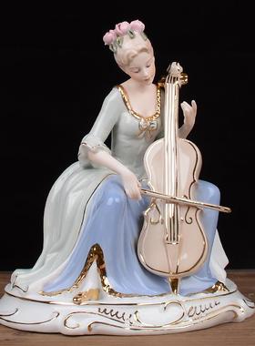 欧式陶瓷大提琴工艺品摆设现代家居客厅卧室装饰品酒柜电视柜摆件