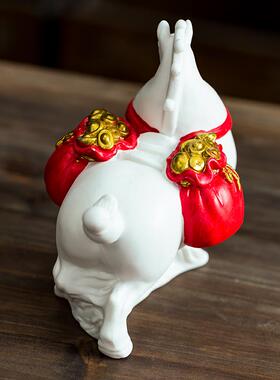 陶瓷马上有钱白马摆件招财客厅装饰家居中式唐马乔迁开业礼物酒柜