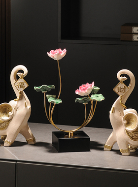 新中式复古中国风禅意荷花摆件书房茶室角几客厅酒柜电视柜装饰品