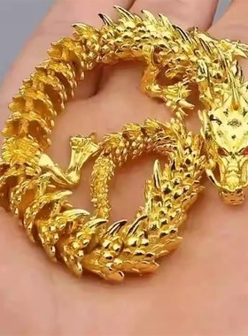 龙摆件手办 五爪龙手把可活动 金属工艺品 3D关节龙车载桌面装饰
