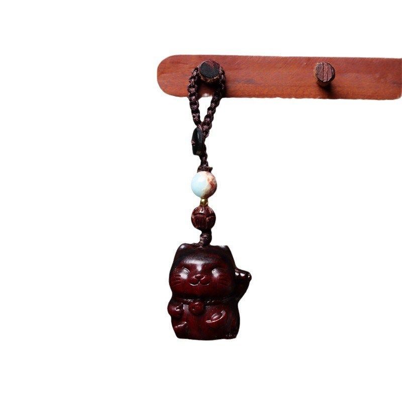 天然檀木手机挂件招财猫咪可爱转运珠钥匙挂饰链女情侣创意小礼品,淘宝优惠券,粉丝福利购,淘宝优惠卷