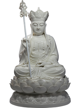 10至19吋白瓷坐莲地藏王菩萨佛像家用供奉德化陶瓷摆件有娑婆三圣