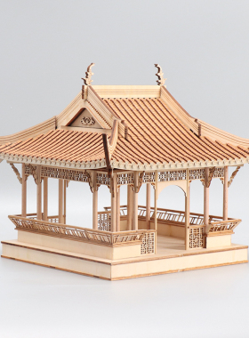 新中式禅意侘寂风院落摆件创意木质凉亭建筑屋檐样板房间软装饰品