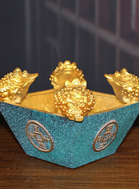 纯铜招财四方斗日进斗金家用客厅摆设金蟾聚宝盆开业礼品装饰摆件