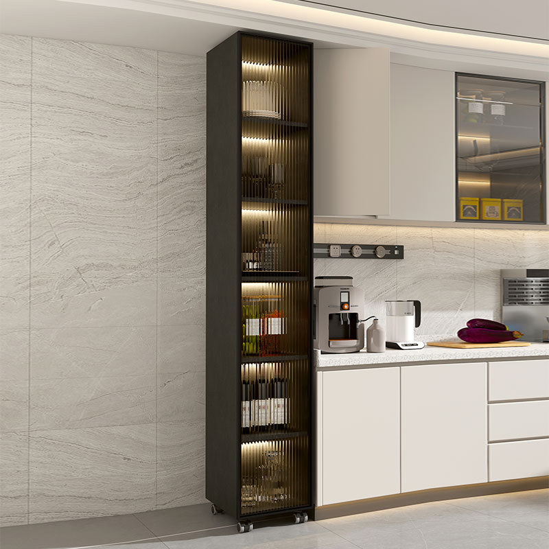 厨房夹缝置物架落地多层冰箱缝隙窄橱柜玻璃门微波炉锅具碗边立柜 - 图0