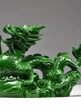 绿色实木龙摆件木质飞龙木雕龙工艺补角青龙摆件客厅新居送礼品