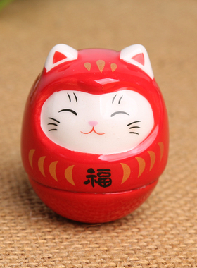 创意陶瓷招财猫小玩意摆件不倒翁玩具可爱猫咪饰品房间装饰礼物