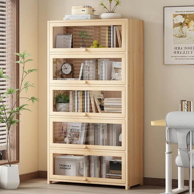 Solid wood bookshelves floor-standing storage rack integrated wall bookcase children's simple storage cabinet students' home storage cabinet
