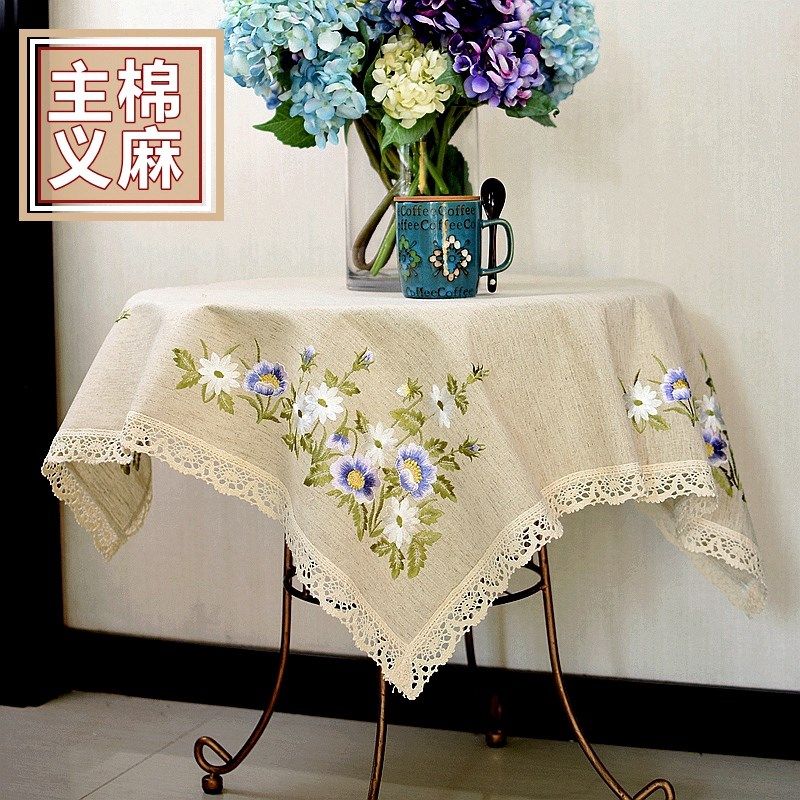 桌布布艺棉麻小新 台布茶几巾欧式田园刺绣 盖巾桌旗餐垫,淘宝优惠券,粉丝福利购,淘宝优惠卷