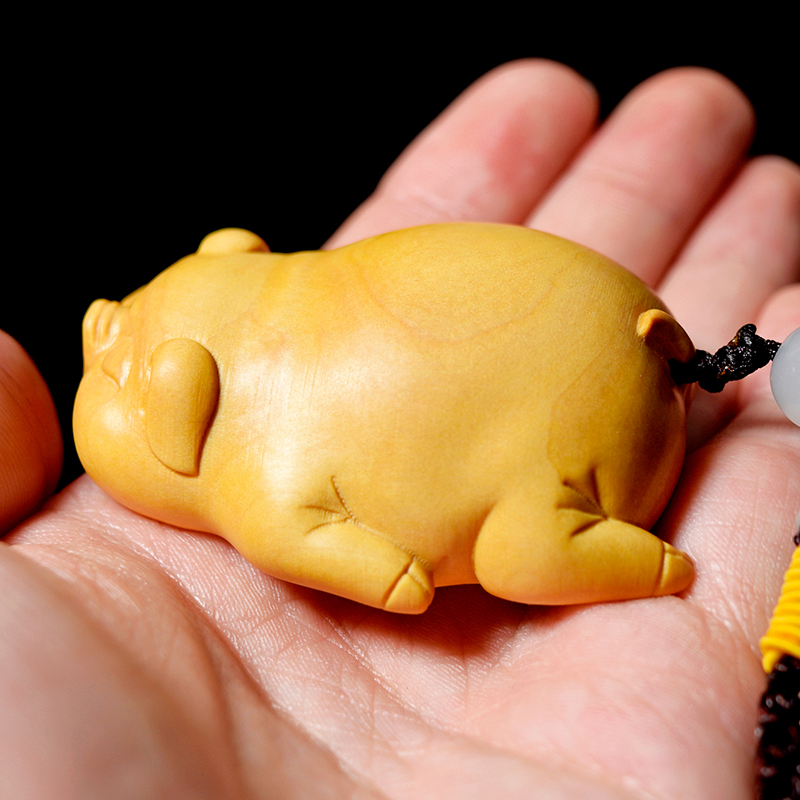 木雕黄杨木雕刻动物小猪文玩男女手把玩件家居饰品福笑猪 - 图3