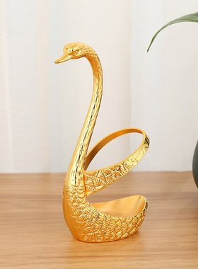 金色合金轻奢天鹅6支装水果叉可爱咖啡勺儿童甜品叉勺套装蛋糕叉