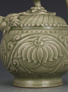 宋耀州窑青釉提梁壶古董古玩收藏品复古瓷器老物件窖藏瓷器摆件
