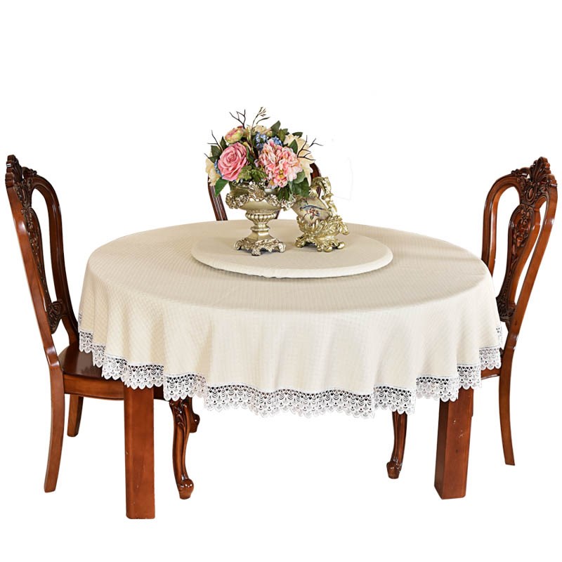 简约现代纯色转盘大圆桌桌布布艺米色雪尼尔餐厅台布茶几布可机洗 - 图3