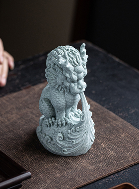 青砂石国潮风吸水兽创意家居客厅玄关工艺装饰品水族鱼缸造景摆件