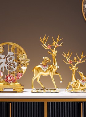 鹿摆件红色高级客厅玄关电视柜酒柜家居装饰乔迁新居礼品结婚礼物