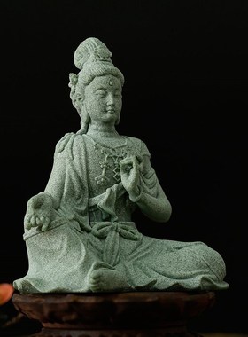 青砂石中式禅意水中之月水月观音阳台盆景装饰鱼缸造景桌面摆件