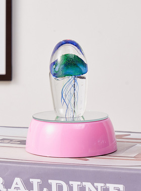 淄博博山琉璃小摆件水母球海洋水晶球小夜灯工艺礼品摆饰玻璃桌面