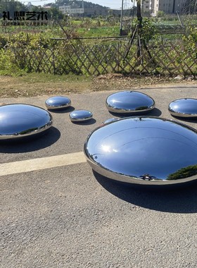 现货不锈钢水滴鹅卵石头雕塑高圆坐镜面室内户外水池装饰摆件金属