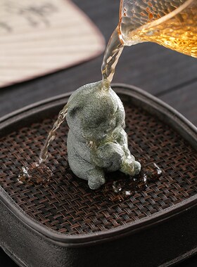 创意可爱悠闲小猫咪青砂石盖置茶宠摆件鱼缸造景客厅茶几桌面装饰