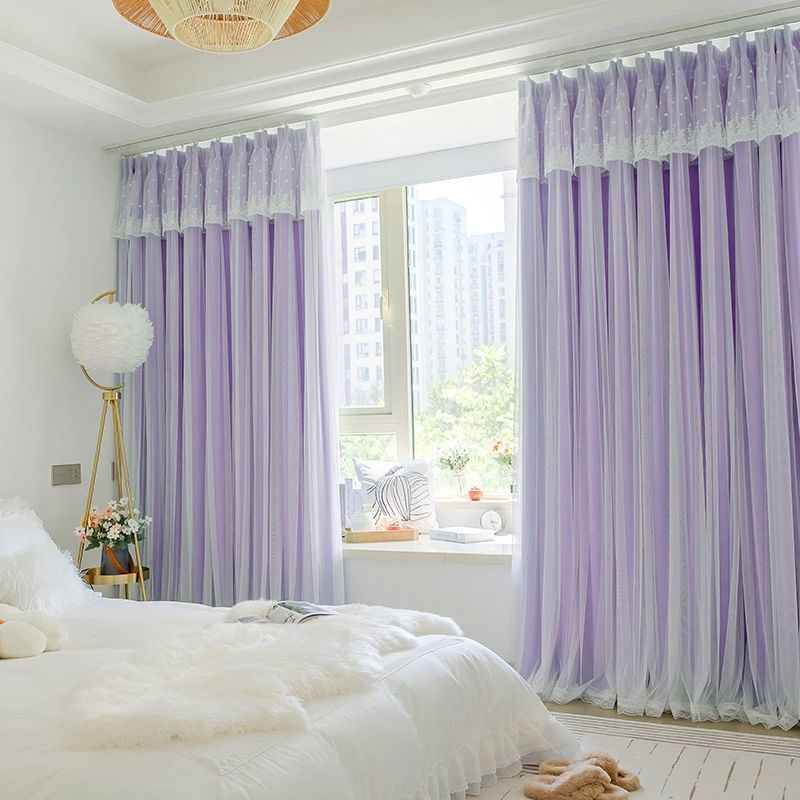 网红遮光隔热窗帘简约布纱一体韩式双层公主风卧室客厅米色飘窗帘,淘宝优惠券,粉丝福利购,淘宝优惠卷