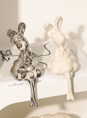 长耳兔子软装高级感酒柜装饰品摆件客厅电视玻璃柜轻奢书立书档