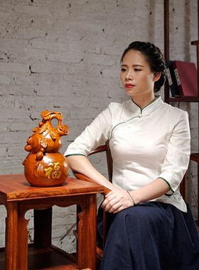 花梨实木雕刻葫芦家居客厅办公桌面古风装饰送礼品红木工艺品