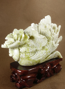 岫玉白菜摆件天然玉石客厅酒柜招财装饰品乔迁新居店铺开业送礼