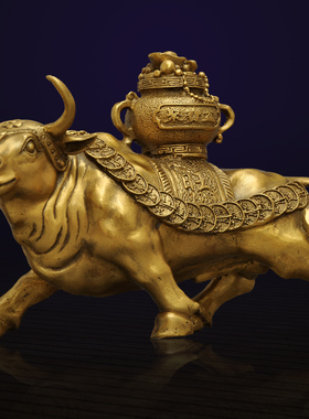 黄铜旺市牛摆件华尔街牛聚宝盆牛办公室办公桌客厅装饰品乔迁礼品