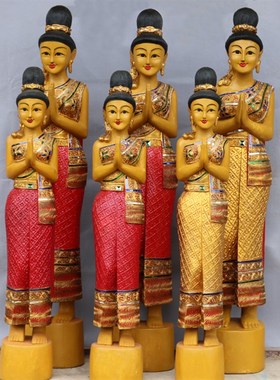 泰国门童工艺品东南亚木雕侍女人物雕塑迎宾艺术品佛像摆件大型