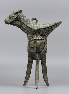 御如意彷古青铜器商代牛头爵杯三足角古代酒器酒文化馆收藏展览品