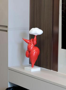 现代简约白色胖妞跳舞人物雕塑摆件人体艺术摆件样板房间软装饰品