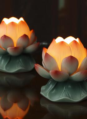 LED灯长明灯插电陶瓷灯佛灯家用佛前供佛观音财神灯莲花灯佛供灯