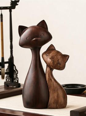中古风猫咪摆件一对电视柜家居工艺装饰品客厅书房桌面博古架小众