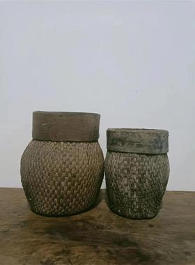 柳编老米斗怀旧民俗老物件柳编米升老鱼篓老斗笙复古收藏摆件道具