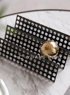 欧式轻奢水晶黑色磨砂金属球圆形摆件样板房售楼处软装小饰品