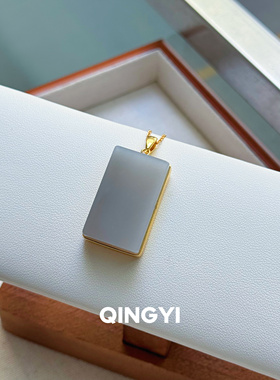 天然正品青海和田玉烟紫无事牌吊坠s925银镶女款玉石挂件玉坠礼物