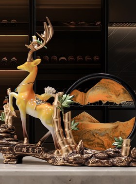 新中式流沙画小鹿摆件玄关客厅酒柜电视柜招财家居装饰品搬家新房