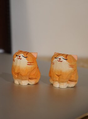 【精品版】傲娇橘猫手工木雕小摆件卡通可爱动物桌面装饰品礼物