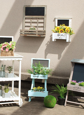 乡村复古做旧实木多肉留言板黑板花槽花架搁架花园园艺装饰摆件