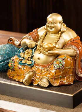 朱炳仁铜 笑纳百福弥勒佛摆件布袋招财钱袋子客厅玄关装饰