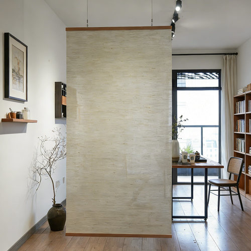 雨燕隔断帘小户型隔断侘寂风黄麻玄关装饰帘悬挂客厅屏风帘半遮光 - 图0